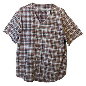 Vintage Basic Editions Red Heart Print Button Up Short Sleeved Blouse